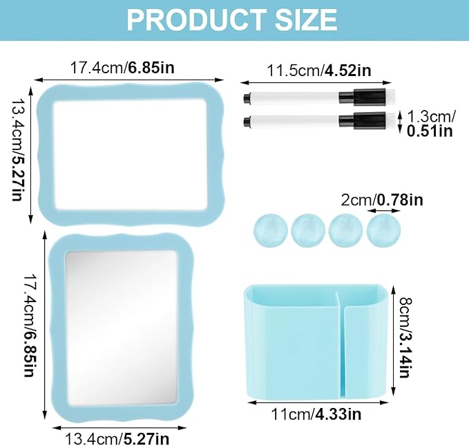 Locker Accessories Kit for Girls, Magnetic Locker Accessories with Mirror, Whiteboard, Pen Holder, Magnets & Dry Erase Markers for School, Office, Organizer Set