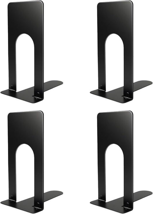 Book Ends for Shelves, 4 Pack Metal Bookends, Compact Book Stopper for Small Books, CDs, Vinyl Records, Desk & Classroom Organizer, 3.9x2.8x5.2 Inch, Gift for Book Lovers