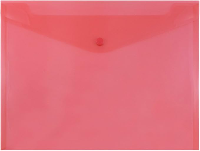 JAM PAPER Plastic Envelopes with Snap Closure - Letter Booklet - 9 3/4 x 13 - Red - 12/Pack