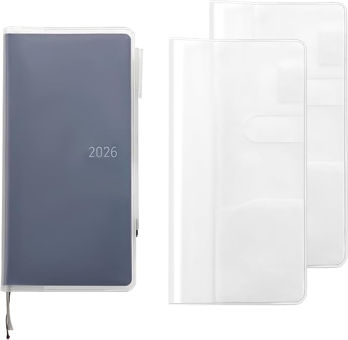 2 Pack Frosted Clear Cover for Hobonichi Weeks Planner, Matte PVC Weeks Planner Cover with Pen Loop and Card Pockets, Slim Protective Sleeve for Standard Weeks Book and Kinbor Weeks