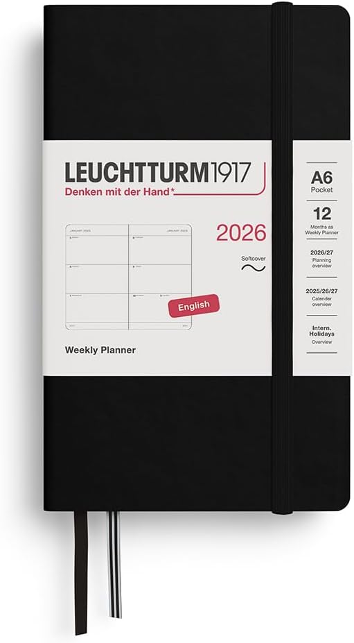 LEUCHTTURM1917 - Weekly Planner 2026, Softcover, Pocket (A6), Black (Jan 1 - Dec 31, 2026)