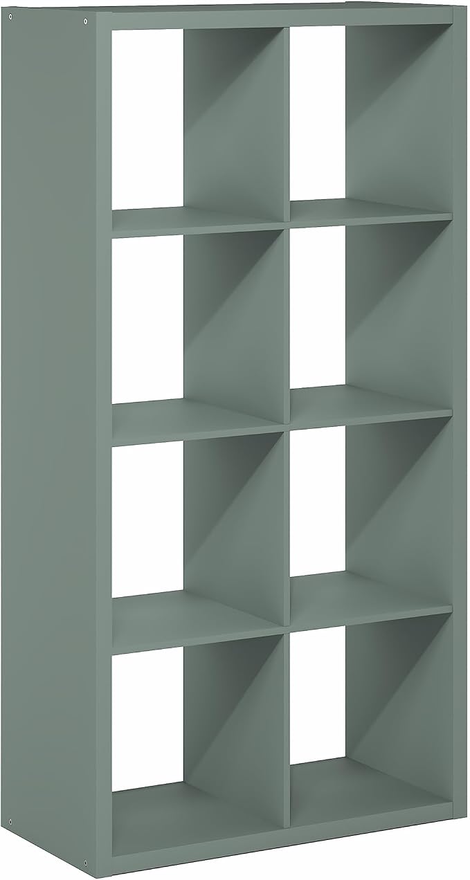 Furinno Cubicle Book Shelf, 8-Cube Bookshelf, Extra Thick Frame Horizontally & Vertically Reversible Bookcase with Open Back, 14.6" x 30" x 58", for Living Room, Bedroom, Home Office, Sage Green