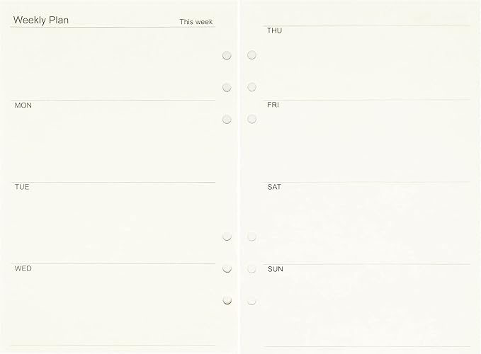 Zelten 1 Pack A5 45 Sheets/90 Pages Weekly Planner Loose Leaf Punched Paper Refills Paper for 6 Hole Binder Personal Organizer Diary Notebook Refillable Planner