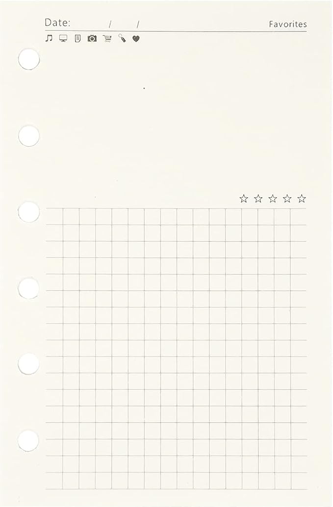 Zelten 1 Pack A7 45 Sheets/90 Pages FavoritesLoose Leaf Punched Paper Refills Paper for 6 Hole Binder Personal Organizer Diary Notebook Refillable Planner