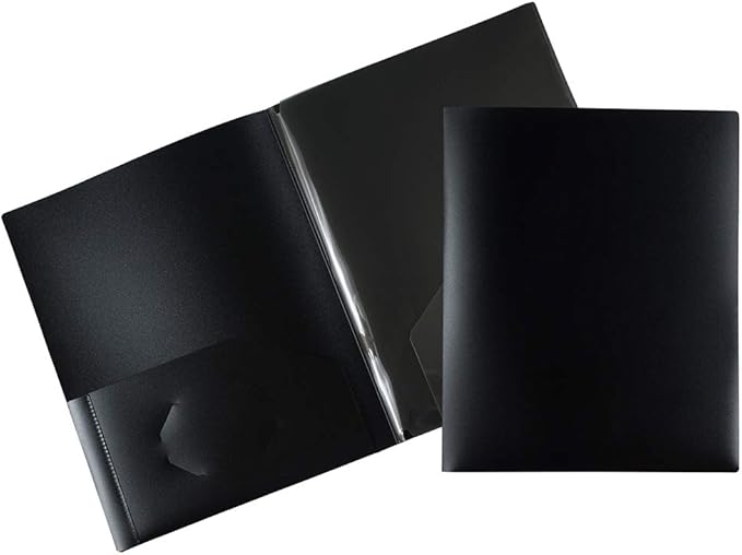JAM PAPER Heavy Duty Plastic Multi Pocket Folders - 4 Pocket Organizer - Black - 2/Pack