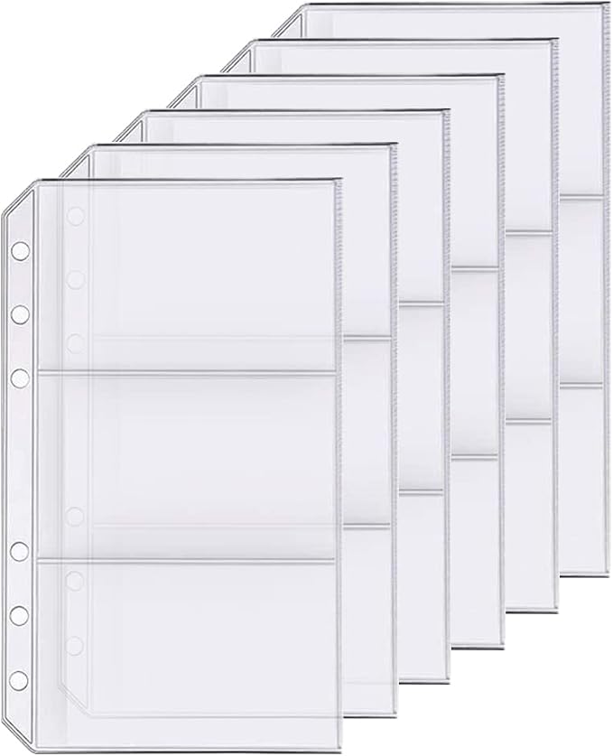 6 Pack A6 6 Holes Binder Name Card Holder Plastic Business Card Organizer Binder Coupon Holder Waterproof 6 Holes for Personal Organiser