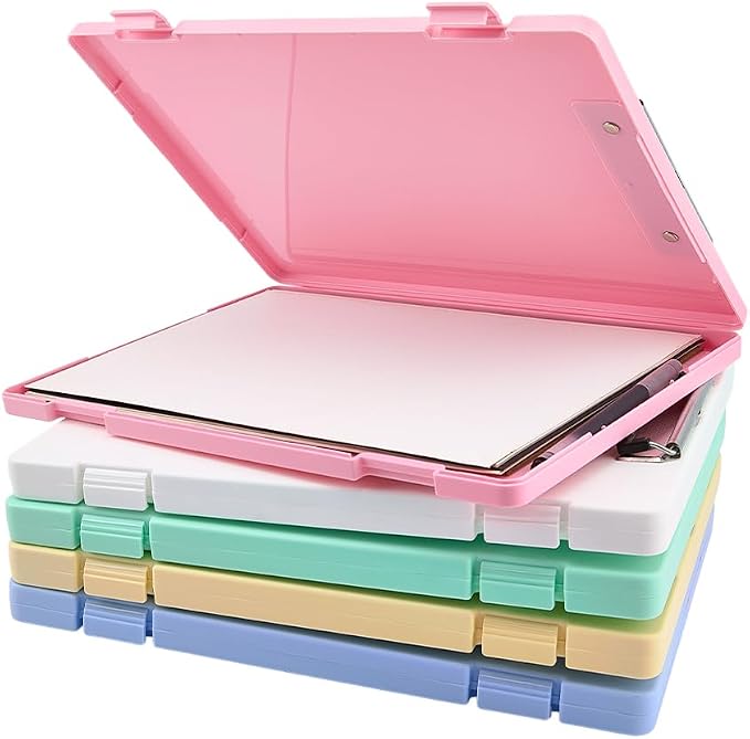 FINGERINSPIRE 5PCS A4 Paper Organizer Box 9.25x12.8x0.98inch Plastic Clipboards Storage Box 5 Colors Rectangle File Storage Writing Pad Document Organizer for Home Office Travel Supplies