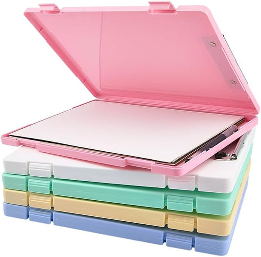 FINGERINSPIRE 5PCS A4 Paper Organizer Box 9.25x12.8x0.98inch Plastic Clipboards Storage Box 5 Colors Rectangle File Storage Writing Pad Document Organizer for Home Office Travel Supplies
