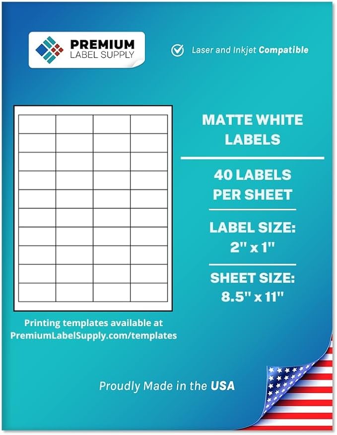 Premium Label Supply White Sticker Barcode Labels – 2" x 1" – Laser/Inkjet Compatible – (40 per Sheet), 2000 Sheets – 80,000 Total Adhesive Labels