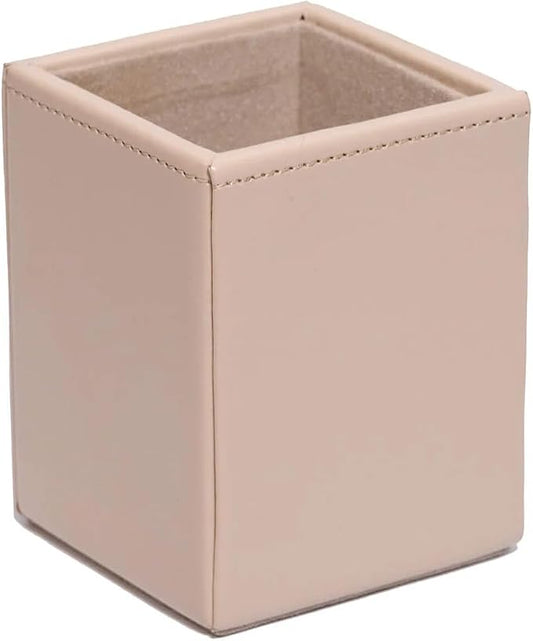 DACASSO Bonded Leather Pencil Cup - Luxury Cup Storage For Pens, Pencils, & Office Accessories - Elegant Pen Organizer & Executive Desk Decor - (White Latte)