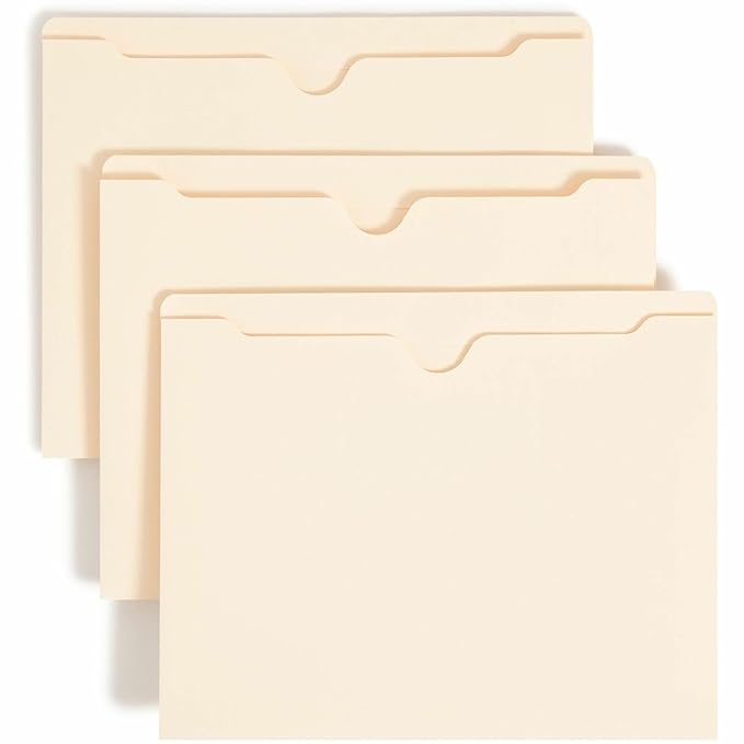 Smead File Jackets Letter Size for File Folders, Reinforced Straight-Cut Tab, 2" Expansion, Letter Size, Value Filing Products, Pack of 50