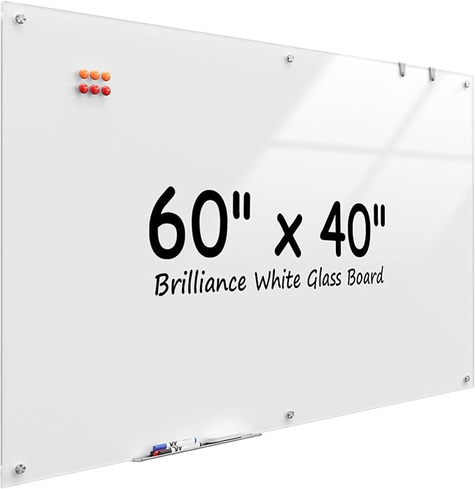 MaxGear Glass Whiteboard Wall Mounted, Frameless Magnetic Dry Erase Board, Tempered Glass, Steel-Backed, Non-Porous Smooth Surface, Floating Design, Accessories Included, for Office Home Classroom
