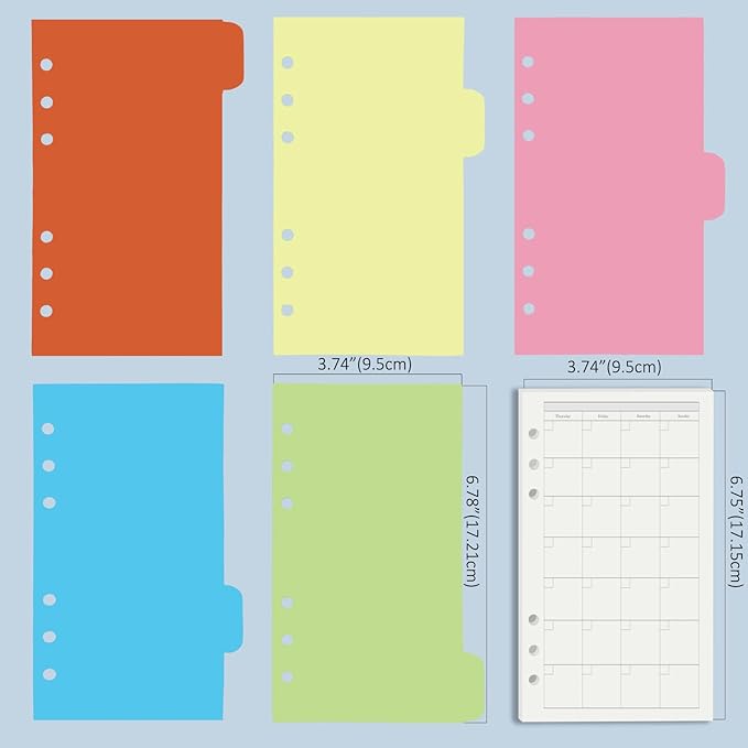 Harphia A6 6 Holes Binder Refill Value Set, 90Sheets Monthly Planner Insert, 5 Sheets Divider Paper, Today ruler With Inch Unit, Translucent Zipper Bag, Pvc Card Bag, 200Pcs Colorful Index Stickers