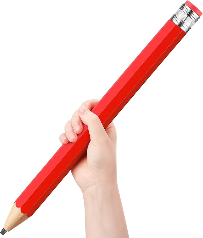 16 Inch Wooden Large Jumbo Pencils Giant Big Funny Wood Pencil with Cap and Eraser Fun Novelty Gifts for Kids School Kindergarten Home Office Prop Supplies(Red)