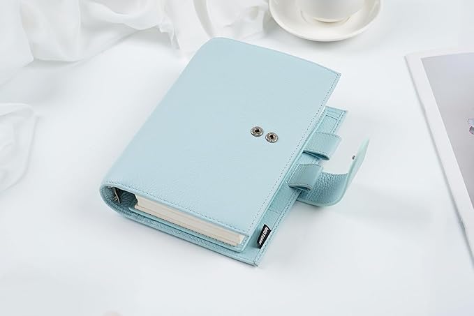 Moterm Personal Luxe Rings Planner - Genuine Leather Binder Organizer (30mm Ring, Pebbled-Light Blue)