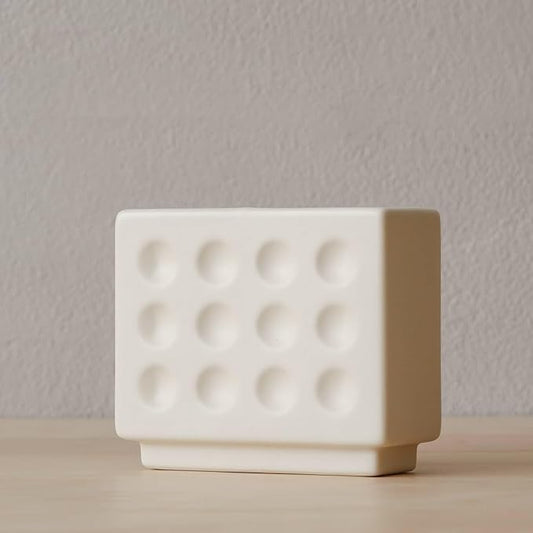 Abstract Square Face Pen Holder, Modern and Minimalistic Desk Accessories (Matte Crème)