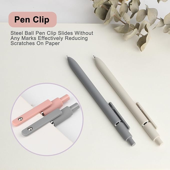 GACHUGOODS - Morandi 5pcs Aesthetic Gel Pens Quick Dry Ink Fine Point Premium Retractable Rolling Ball Black Ink Smooth Writing for School Office Home School Supplies Gifts for Women