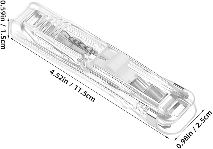 Portable Paper Clam Clip Dispenser 2pcs - Reusable Push Stapler with 200 Refill Clips, No-Hole Binding - Up to 40 Sheet Capacity, Handheld for Document Office School Desk (Transparent)