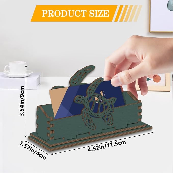 2Pcs Sea Turtle Business Card Holder for Desk 4.5 x 1.6 x 3.5 Inch Business Card Display Stand Turtle Pattern Wooden Decorative Organizers for Office Desktop Home Tabletop Summer Decoration