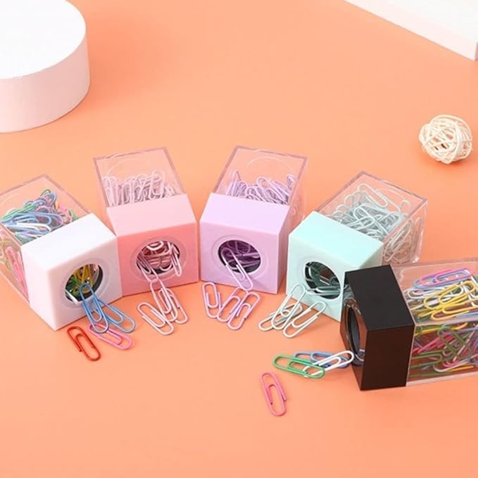 Paper Clip Dispenser Holder,Desk Organizer with Magnetic Top for Office and School Multi-Use Clips and Binder Clips Holder Portable Square Desktop Paper Clip Storage Box Office Supplies（Pink ）