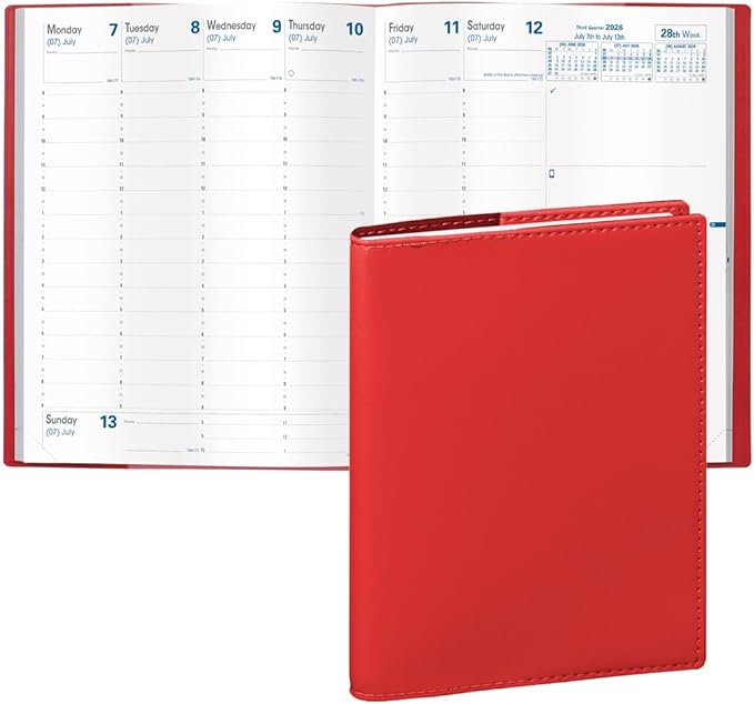 Quo Vadis 2026 President - Weekly Planner - 13 Months, Dec. to Dec. - 8 1/4 x 10 5/8" - Smooth Faux Leather Soho Red Cover- Time Management Appointment Organizer
