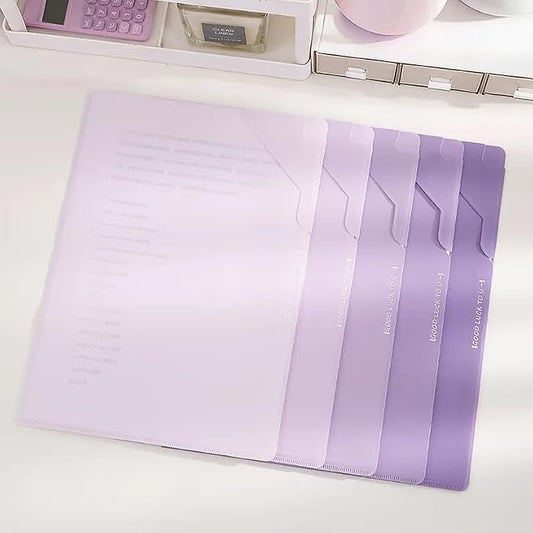 Purple 5-Pack L-Shaped File Folder for Documents, Waterproof A4 Document Holders with Anti-Fall Flap, Plastic File Organizer,A4 Envelopes Filing Folder