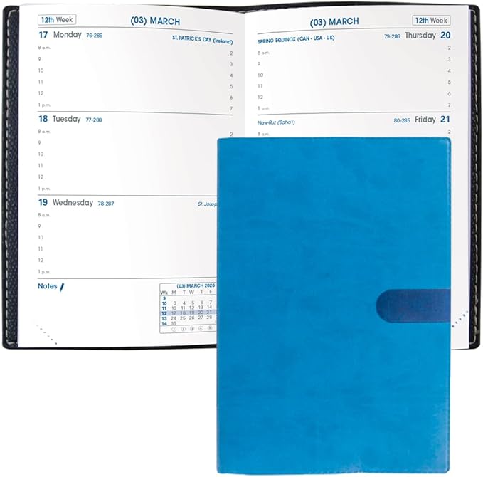Quo Vadis 2026 Sapa X - Weekly Planner - 12 Months, Jan. to Dec. - 3 1/2 x 5 1/4" - Smooth Faux Suede Texas Blue Covers - Productivity Time Management Organizer