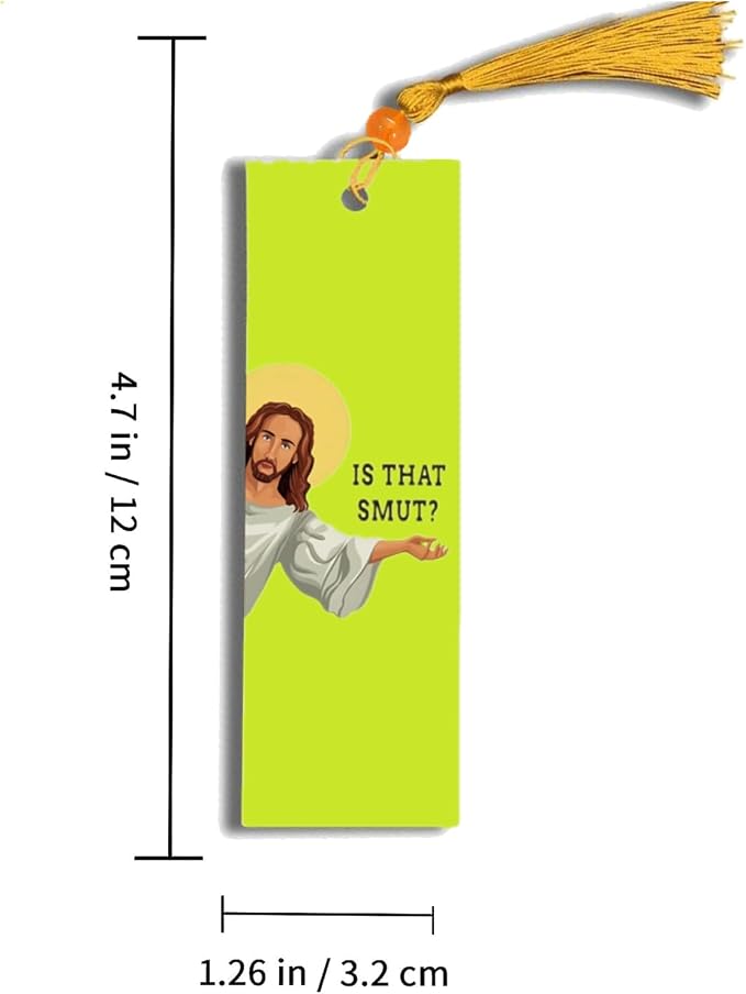 2 Pack Peeking Jesus is that Smut?Bookmark Inscribed with Hilarious Text and Tassels for Book Lovers,Funny Bookmarks for Adults Humor(Yellow&White-X)