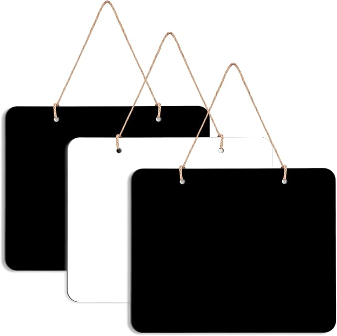 3Pcs Hanging Chalkboard Signs 8x10 Inch Wooden Double Sided Erasable Message Board, Memo Message Sign with Hanging String for Wedding Kitchen Home Party Decoration