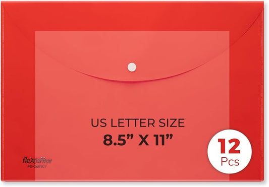FLEXOFFICE 12 Pack Red Plastic Envelopes with Snap Closure, Legal Size, 15"x10.2", File Folders for A4 Size, Letter Documents for Business, School, Home