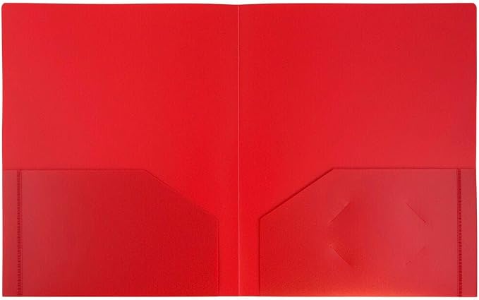 JAM PAPER Heavy Duty Plastic 2 Pocket Extra Tough School Folders - Red - Bulk 48/Pack