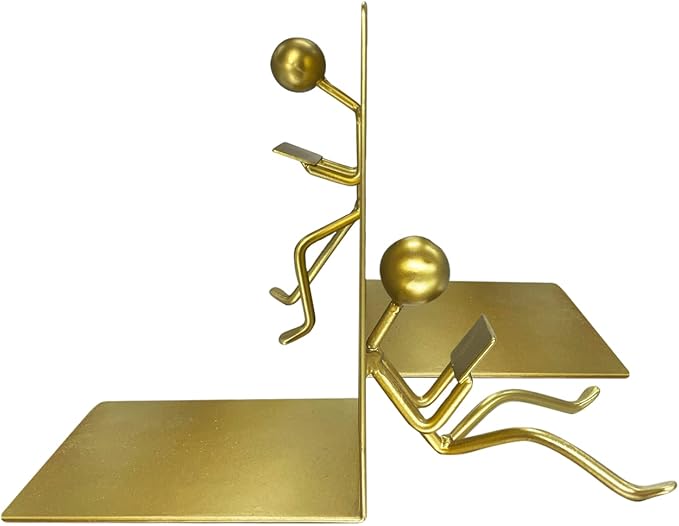 Ottimo Heavy Duty Metal Unique Office Desk Bookends for use as Bookshelf Decor, Home, Office or Kitchen Shelves. Unique, Cute and Decorative Book Stopper to Hold Books, Great Gift Idea (Gold)