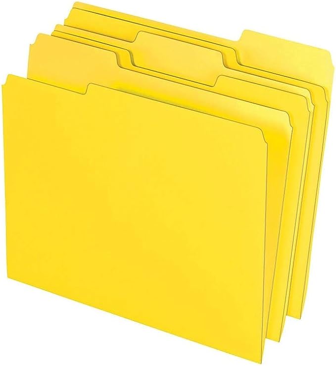 Staples Reinforced Colored File Folders, Letter Size, 3‑Tab Design, Yellow, Heavy‑Duty Construction, 100/Box