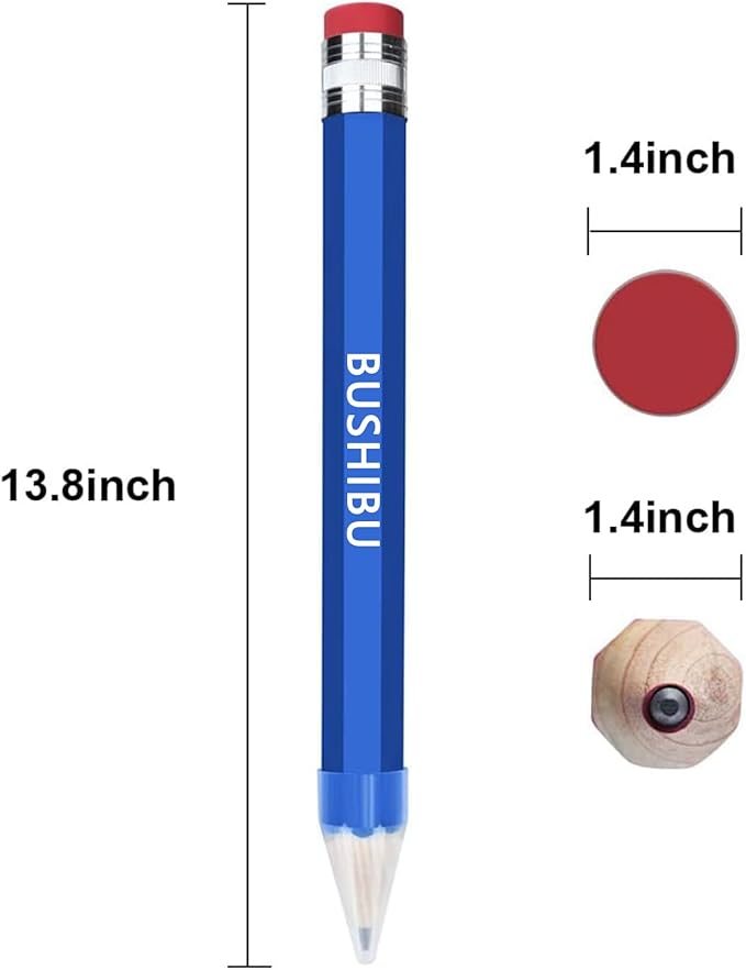 BUSHIBU Giant Pencils for Prop/Gifts/Decor - 14 Inch Jumbo Wooden Big Novelty Pencil with Cap for Schools and Homes (Blue)