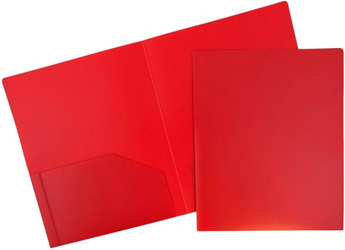 JAM PAPER Heavy Duty Plastic 2 Pocket Extra Tough School Folders - Red - 12/Pack