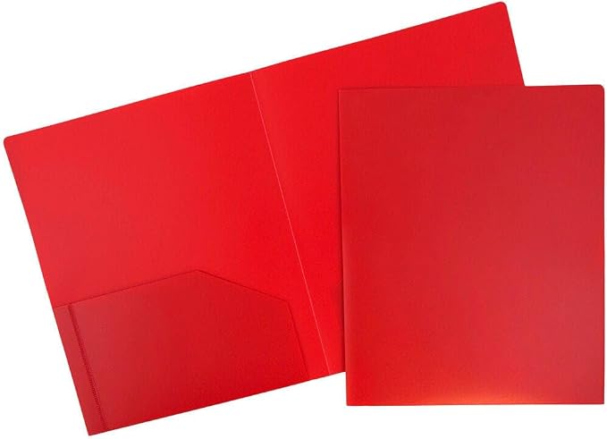 JAM PAPER Heavy Duty Plastic 2 Pocket Extra Tough School Folders - Red - 3/Pack