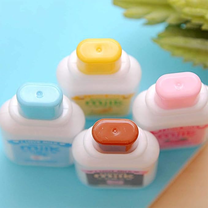 4PCS Milk Bottle Style Correction Tape,Cute Kawaii Stationery Tear Resistant White Tapes for School Office Supplies(Random Color)