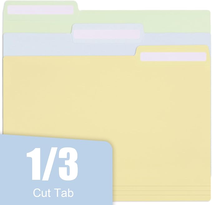 EOOUT 30 Pack Manila File Folders Letter Size, 1/3 Cut Tab Plastic Folders for 8.5 x 11 Paper, 6 Pastel Colors, Includes 40 Erasable Labels, Heavy Duty School Office Organization Supplies