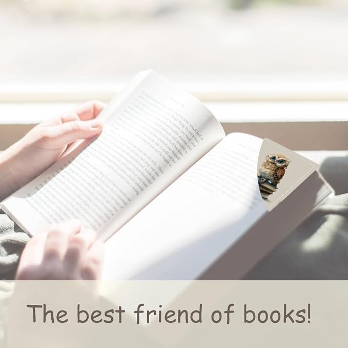 2PCS PU Leather Bookmarks 3.5x3.5 Inch Owl Glasses Book Design | PU leather bookmarks with owl glasses book design for novels, notebooks, class notes, students, teachers and book lovers