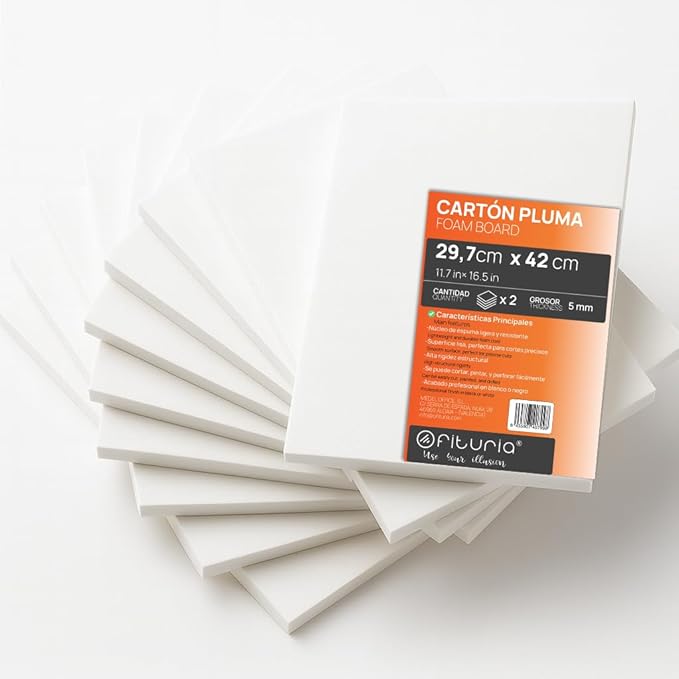 OFITURIA Foam Board, White, A3 (29.7 x 42 cm), Pack of 2, Expanded Polystyrene Plate, Lightweight and Rigid, Foam Board, Versatile and Cuttable, for Crafts and Models, 5 mm