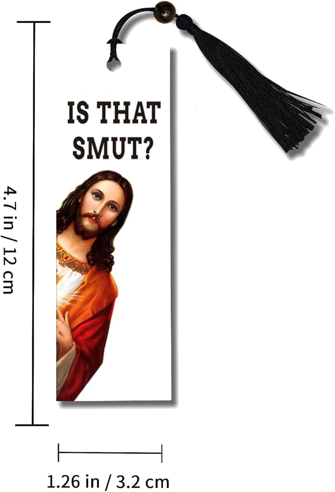 Bookmark Inscribed with Hilarious Text and Tassels for Book Lovers,Peeking Jesus is that Smut?Funny Bookmarks for Adults Humor(Black)