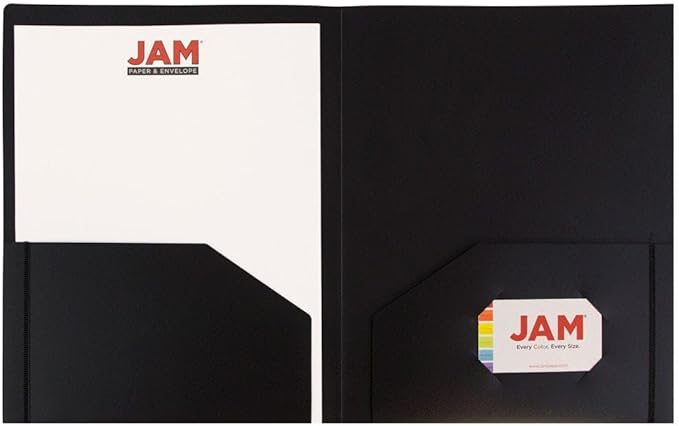 JAM PAPER Heavy Duty Plastic 2 Pocket Extra Tough School Folders - Black - 6/Pack