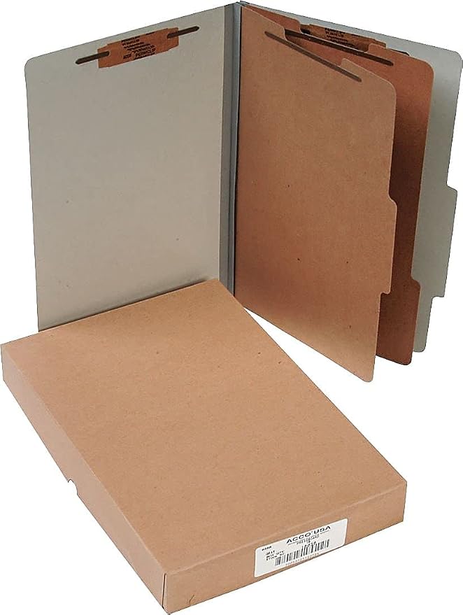 ACCO 16056 ACCO Pressboard 25-Point Classification Folders, Lgl, 6-Section, Mist GY, 10/Box