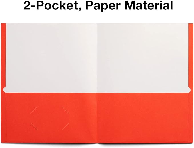 Staples School Grade 2‑Pocket Folders, Orange, Letter‑Size Durable Paper File Folders for Classroom & Office Organization, 25/Box