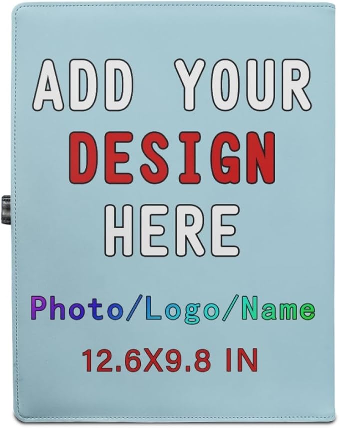 Personalized Padfolio with Logo Photo Name, Custom Business Portfolio Folder for A4 Clipboard Documents/Card Holder, LightBlue