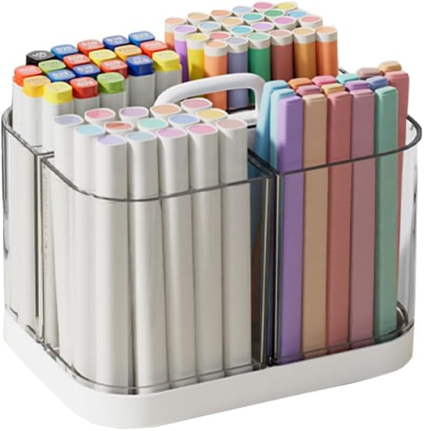 Small Plastic Portable Caddy with Handle, Stackable Pen Holder 4 Compartments, Clear Pencil Organizer for Art Supplies, Crafts, Colored Pencils, Stationery, Markers