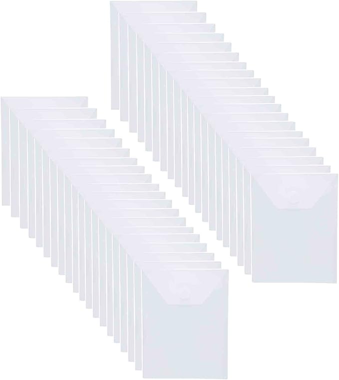 7x5 Clear Plastic Envelopes Hook Loop Closure Receipt Sticker Storage Holder 40 Pack