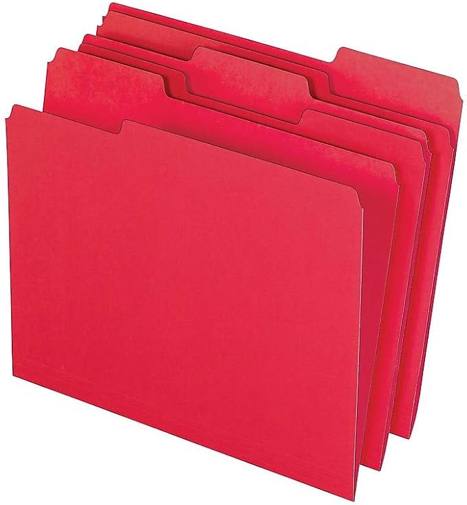 Staples Colored File Folders, Letter Size, 3‑Tab Top‑Tab Design, Red, Durable Paper Stock, 24/Pack