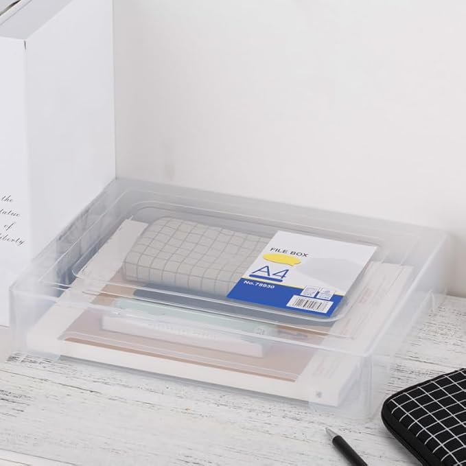 Transparent A4 File Box Plastic Document Organizer Lightweight Storage Folder for Office Home Paper Filing 12.59X9.25X2.51 Inches