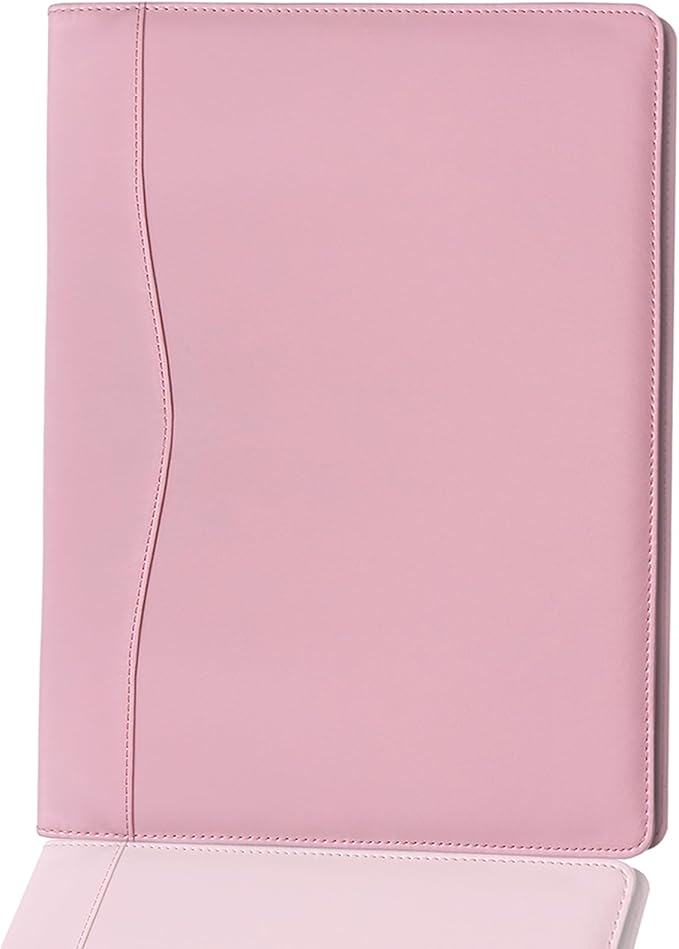Portfolio Folder Padfolio with A4 Clipboard, PU Leather Portfolio Clipboard Business Binder Writing Clip Board Organizer for Legal Documents Business Card Men Women Pink